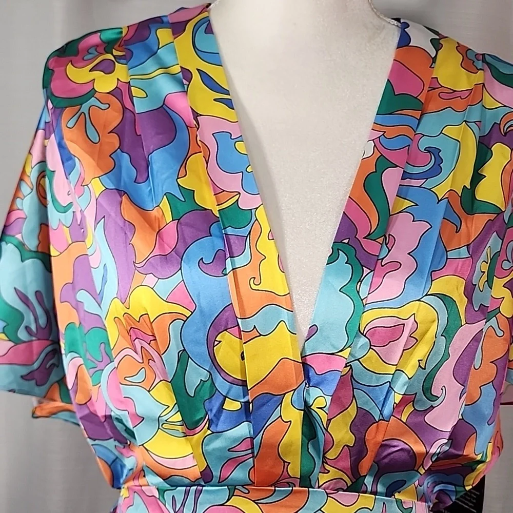 Boston Proper Abstract Sol Print V Neck Colorful Floral Maxi Dress. M - Picture 5 of 14